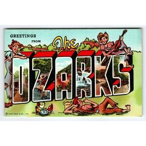 Vintage Large Letter The Ozarks Greetings Postcard by Curt Teich & Co Comical